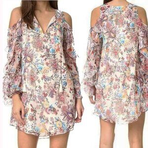Haute Hippie Womens 100% Silk Flowers in the Sun Cold Shoulder Dress Size M Mini